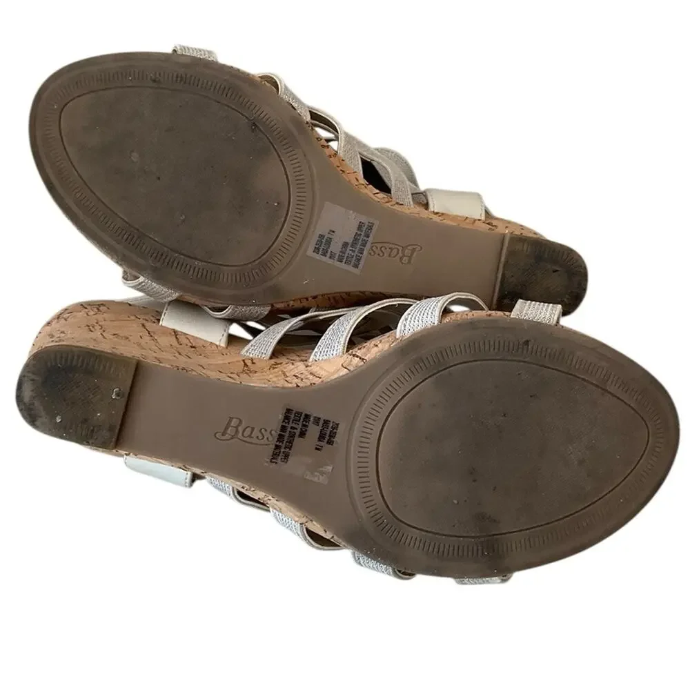 Bass Women's Cream Wedge Shimmery Sandals Size 7